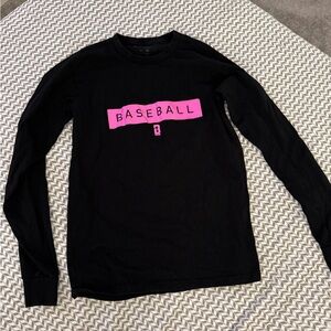 Black Long Sleeve baseball lifestyle Shirt with hot pink lettering